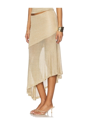 Runaway The Label Elaine Flounce Midi Skirt in Metallic Gold. Size M. Also in XS, S, L, XL.