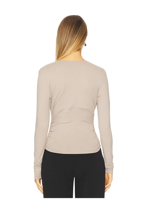 Susana Monaco V-neck Gathered Long Sleeve Top in Taupe. Size M. Also in XS, S.