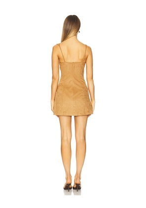 Runaway The Label Zaela Square Neck Fitted Mini Dress in Tan. Size M. Also in S, XS, L, XL.