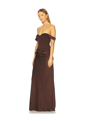 Runaway The Label Ebony Off Shoulder Maxi Dress in Chocolate. Size S. Also in XS.