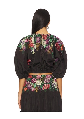 Sea Viktoria Print Bubble Cropped Top in Black. Size M. Also in S, XS.