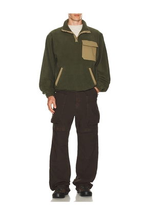 Rhythm Floresta Quarter Snap Button Fleece Sweatshirt in Green. Size M. Also in S, L.