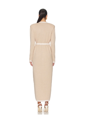 Rowen Rose Knit Maxi Dress in Beige. Size L. Also in S, M, XL.