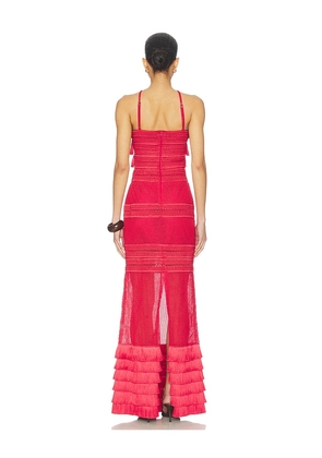 PatBO Radiant Fringe Halterneck Maxi Dress in Red. Size 4. Also in 6.