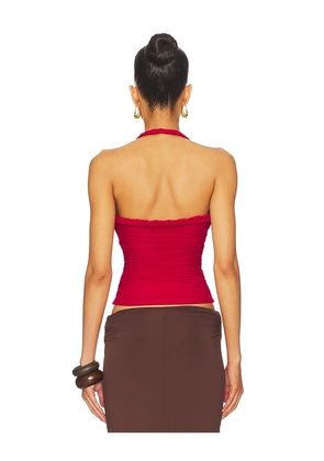SNDYS Gianna Ruched Halterneck Top in Red. Size L. Also in M, XL.