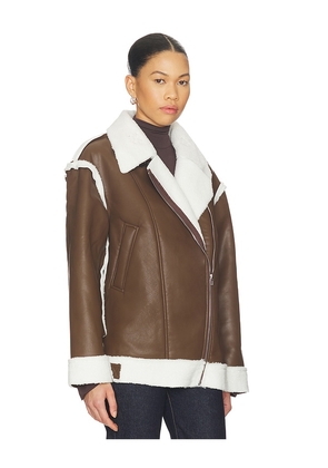 SNDYS London Oversized Biker Jacket in Brown in Chocolate. Size M. Also in S, XS.