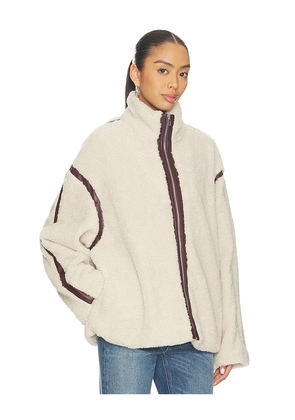 SNDYS Tatum Teddy Contrast Jacket in Beige. Size M. Also in L, S, XXS.
