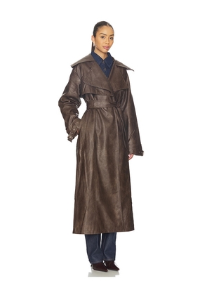 superdown Astra Faux Leather Trench in Brown. Size M. Also in L, XL.