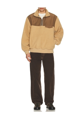 Rhythm Pfeiffer Sherpa Fleece Quarter Zip in Brown. Size S. Also in L, M, XL/1X.