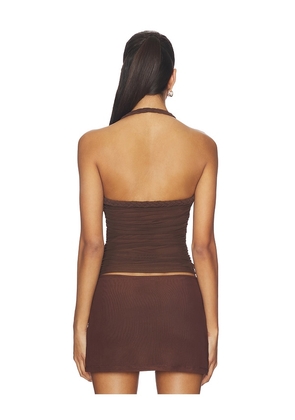 SNDYS Gianna Ruched Halterneck Top in Chocolate. Size M. Also in L, XL, XXL.