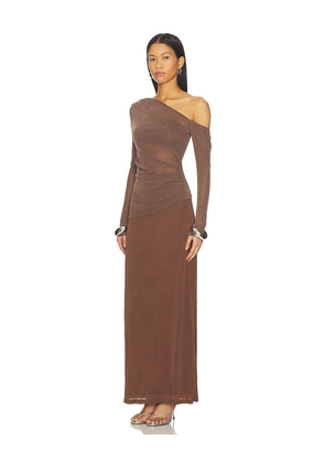 SOVERE Zeya Long Sleeve Dress in Brown. Size L. Also in S, M.