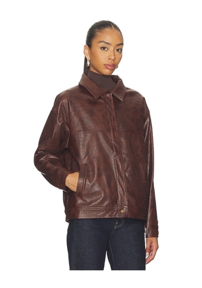 SNDYS Wendy Croc Pu Leather Jacket in Brown. Size M. Also in L, S, XL, XS.