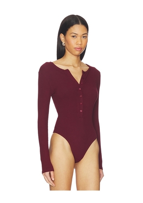SNDYS Henley Bodysuit in Burgundy. Size M. Also in S.