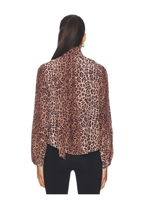 RIXO Moss Blouse Leopard in Brown. Size M. Also in XS, S, L, XL.