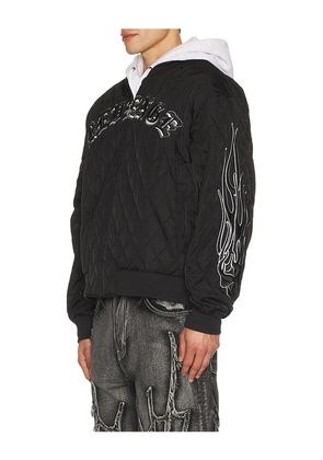 Revenge Skull Logo Quilted Bomber Jacket in Black. Size M. Also in S.