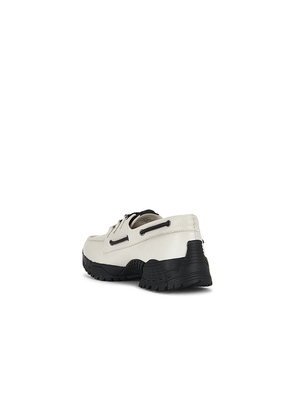 Sperry x Pleasures 3-Eye Vibram Hiker Loafer in White. Size 11. Also in 7, 7.5, 8, 8.5, 9.5, 10, 11.5, 12.
