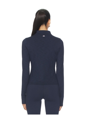 Splits59 Stevie Active Rib Half Zip Waist Length Top in Navy. Size M. Also in S, XS, L, XL.