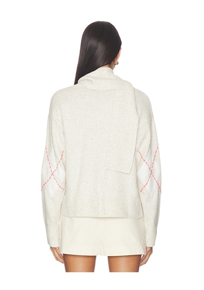 Sanctuary Argyle Scarf Sweater in Light grey, Coral. Size M. Also in XS, S, L, XL/1X, XXL/2X.