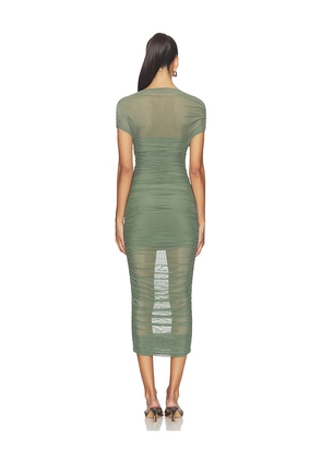 SEROYA Noel Off Shoulder Mesh Midi Dress in Sage. Size S. Also in XS, M.