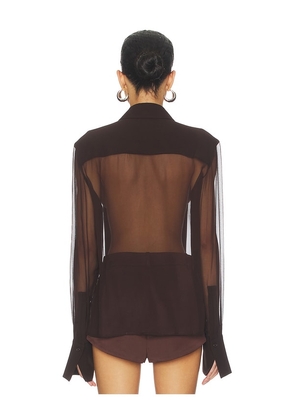 SANS FAFF x REVOLVE X Revolve Meghan Panelled Silk Blouse in Chocolate. Size M. Also in XS, S, L.