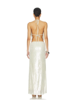 superdown Ainsley Maxi Skirt Set in Metallic Silver. Size M. Also in L, S, XL, XS, XXS.