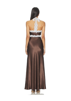 SNDYS Tonya Slip Maxi Dress 2.0 in Chocolate. Size M. Also in S, XXL.