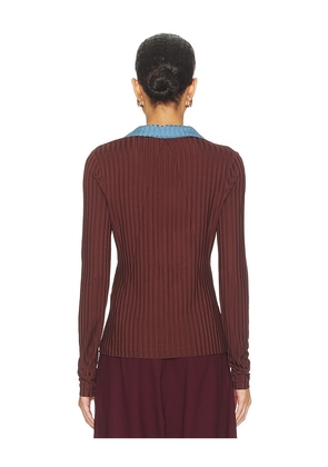 Rag & Bone Natalia Colorblock Long Sleeve Polo in Chocolate. Size S. Also in XS, M.