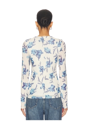 Rag & Bone Yana Printed Mesh Long Sleeve Tee in Ivory,Blue. Size M. Also in XS, S, L.