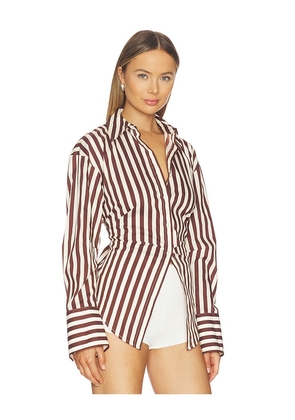 SIMONMILLER Loch Poplin Button Up in Chocolate,Cream. Size M. Also in XS, S.