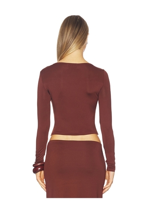 SEVEN WONDERS Kamilla Twist Long Sleeve Top in Chocolate. Size M. Also in XS, S, L, XL.