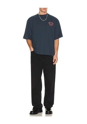 True Religion Thumbs Up Boxy Tee in Blue. Size M. Also in L, XL/1X.