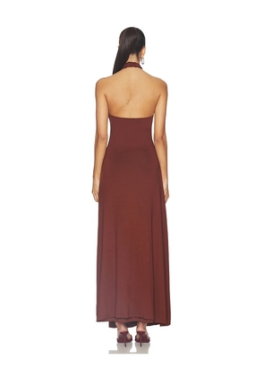 SEVEN WONDERS Kamilla Keyhole Twist Maxi Dress in Chocolate. Size M. Also in XS, S, L, XL.