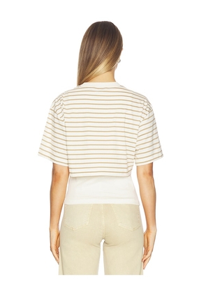 PISTOLA Camryn Boxy Tee Overlay Top in White,Tan. Size M. Also in XS, S, L, XL.