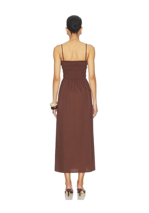 PISTOLA Bianca Shirred Bodice Dress in Chocolate. Size M. Also in L, XS.