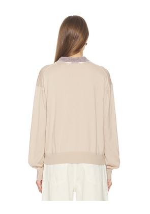 SRG Marielle Long Sleeve Knit Polo in Tan. Size L. Also in XS, S, M, XL.