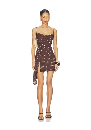 Runaway The Label Alora Scoop Neck Mini Dress in Chocolate. Size L. Also in M, S, XS.