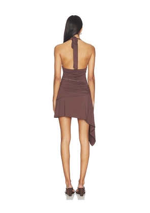 Runaway The Label Celyse V-neck Halter Mini Dress in Chocolate. Size L. Also in M, S.