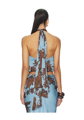 ROCOCO SAND Blouson Top With Back Ties in Blue. Size XS. Also in XXS, S, M, L.