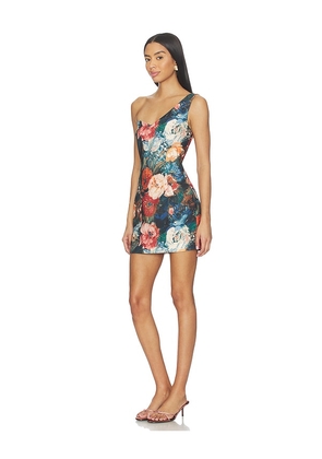 Prabal Gurung Asymmetrical Shoulder Mini Dress in Blue,Peach. Size 2. Also in 6.