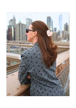 Solar Eclipse Hand-Painted Pink Plaid Heart Claw Hair Clip in Coral.