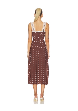 Rowen Rose Polka Dots Long Dress in Brown. Size 34. Also in 32, 36, 38, 40.