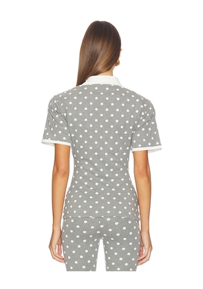 Rowen Rose Polka Dots Signature Polo in Grey. Size 36. Also in 34, 38, 40.