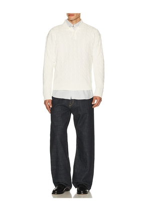 Polo Ralph Lauren Long Sleeve Garment Dyed Cable Knit Polo Sweater Relaxed Fit in White. Size L. Also in S, M, XL/1X, XXL/2X.