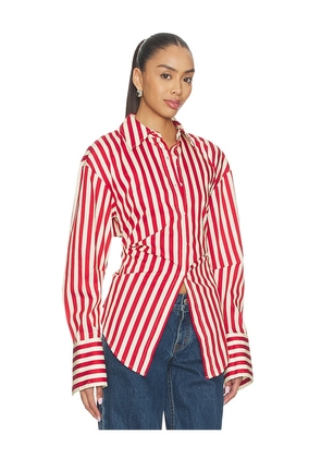 SIMONMILLER Loch Poplin Button Up in Red,Cream. Size XS. Also in S.