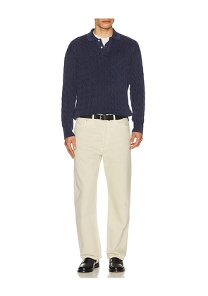 Polo Ralph Lauren Long Sleeve Garment Dyed Cable Knit Polo Sweater in Blue. Size L. Also in S, M, XL/1X, XXL/2X.