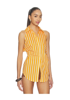 SIMONMILLER Loch Sleeveless Poplin Button Up in Mustard,White. Size XS. Also in S, M.
