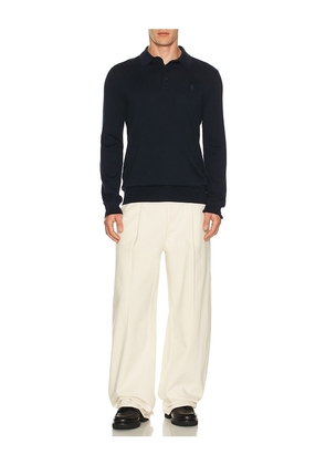 Polo Ralph Lauren Long Sleeve Merino Wool Button Placket Polo Sweater in Navy. Size L. Also in S, M, XL/1X.