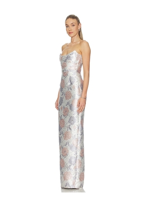 SAU LEE Jackson Brocade Gown in Peach. Size 0. Also in 2, 00, 12, 4, 6, 8.