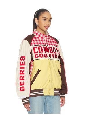 The Laundry Room Cowboy Country Grown Wild Berries Racing Jacket in Cream,Red. Size L. Also in M, S.