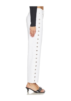 PISTOLA Lexi Mid Rise Bowed Straight Jeans in White. Size 23. Also in 24, 25, 26, 27, 28, 30, 31, 32, 33.